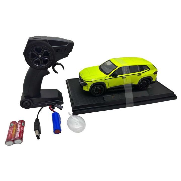 BMW XM távirányítós autó, zöld, 1:24 méretarányú, fényekkel, hangokkal, füsttel, nyitható ajtókkal és motorháztetővel