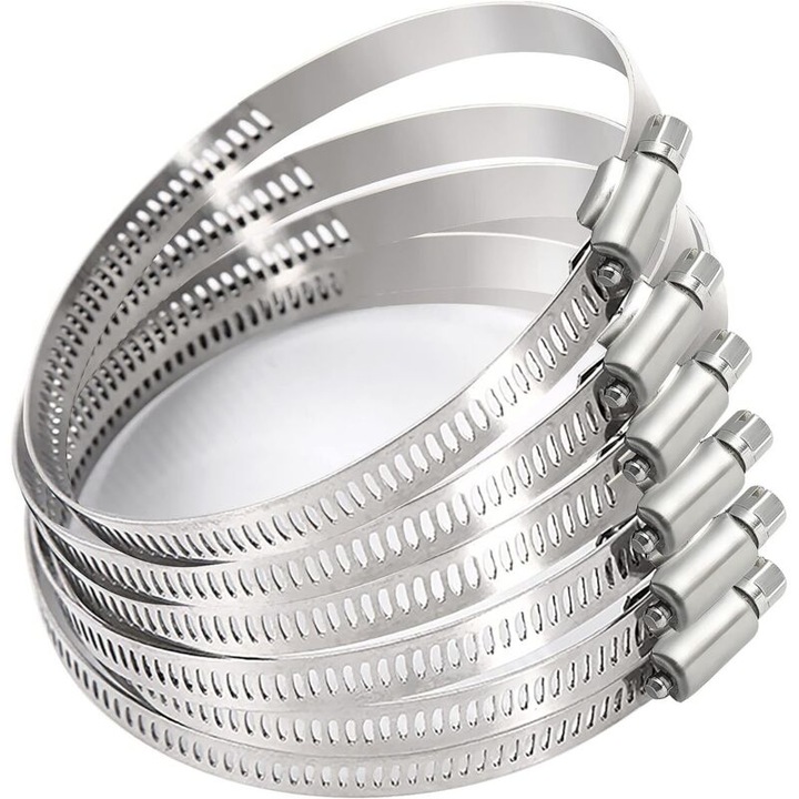 Colier de strangere din otel inoxidabil 304 260815BM2140, reglabil 91–115 mm, latime 12 mm, set 6 buc, argintiu
