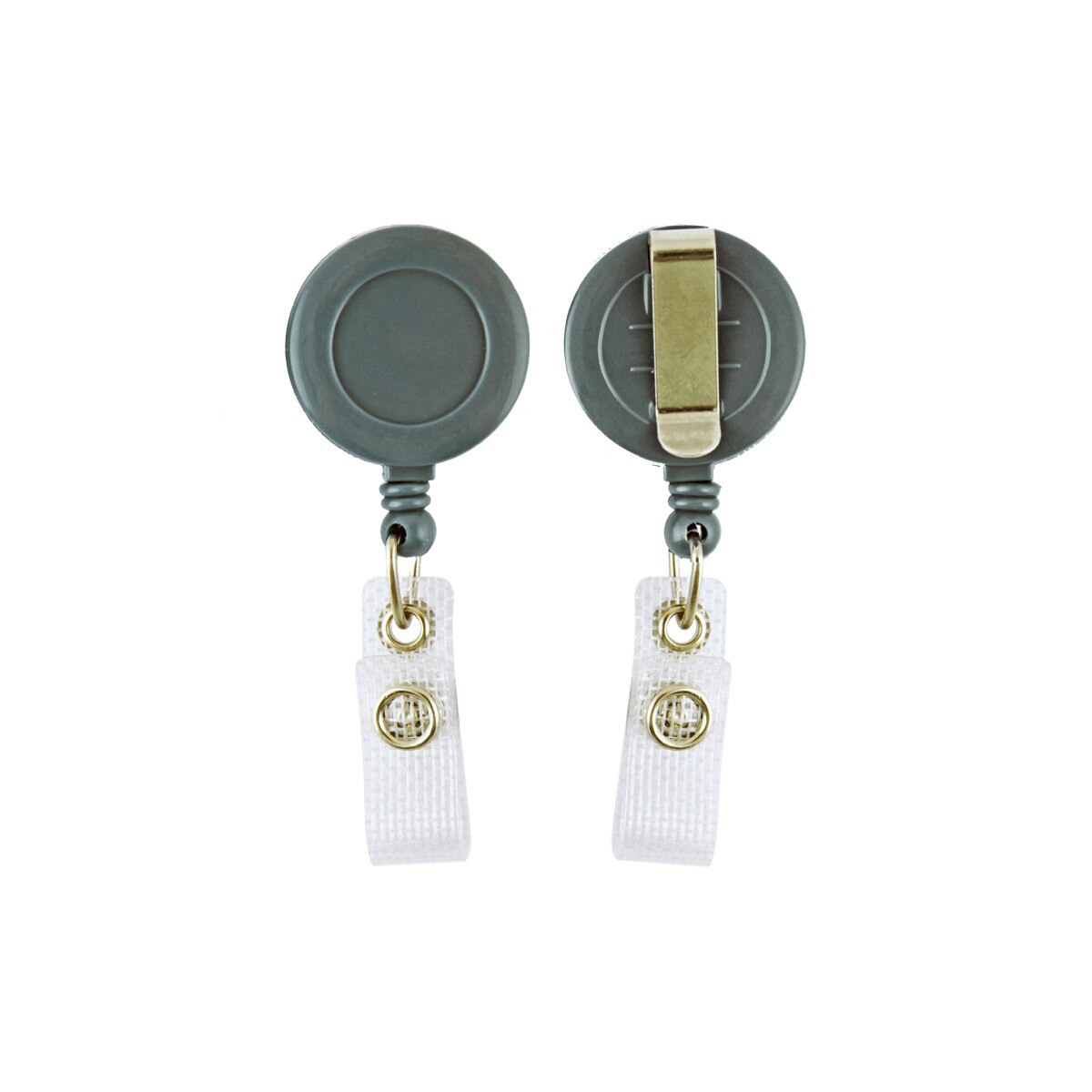 Set 25 buc. clips / rola cu fir (snur) retractabil pentru ecuson / legitimatie / card acces, bareta ranforsata, Gri