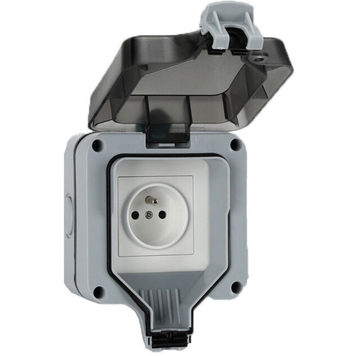 Priza etansa IP66 260815BM2513, tip E/F, 16 A, 250 V, 1 modul, din ABS, capac cu clapeta, Multicolor