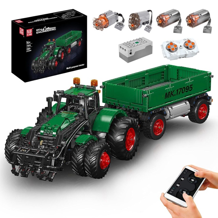 Set de Constructie, Mould King, Technic, Tractor RC Multifunctional, 2368 Piese, Utilaj Agricol cu Telecomanda si APP, Model STEM, 75, 7x26, 6x18, 9 cm, 14+ Ani