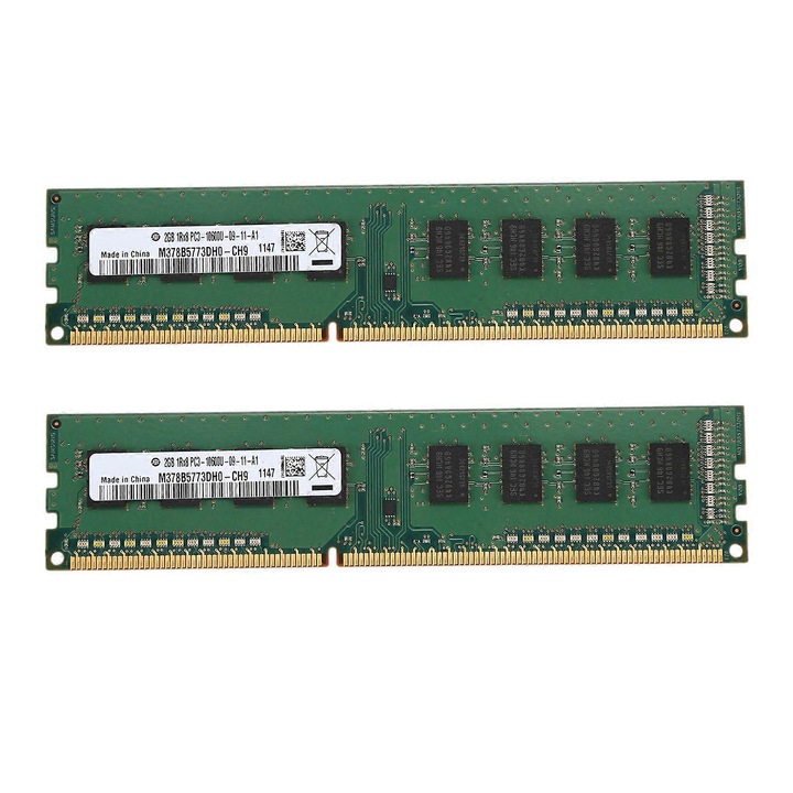 2 db DDR3 RAM memória készlet M378B5773DHO-CH9 (E42-A116-E42-11132-CJ), egyenként 2GB, 1333 MHz PC3-10600, 240 tűs DIMM, 1.5V CL9, zöld