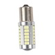 LED izzó autóba 1156 P21W BA15S 12V, 33 LED lencsével, ezüst test, fehér fény, 6 db-os szett (18.5x52 mm)