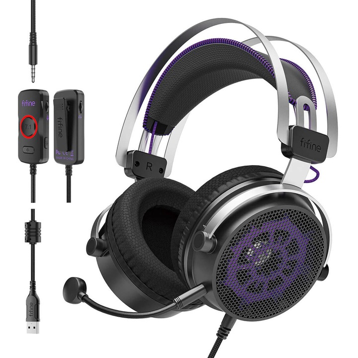 Căști profesionale de gaming Fifine H18V 7.1 + microfon [Jack 3,5 mm / USB-A] (negru)
