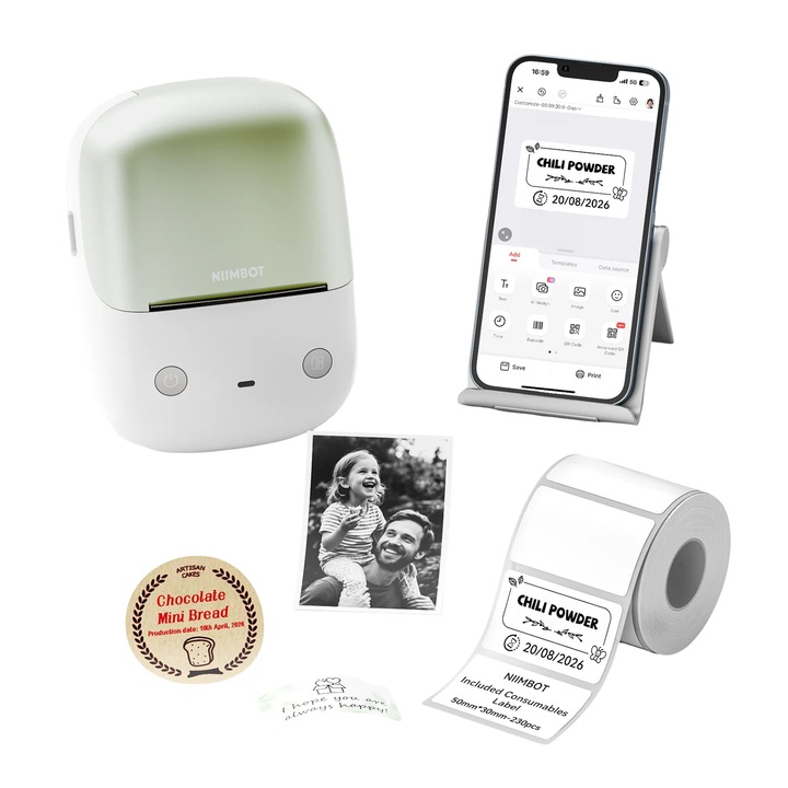 NIIMBOT B2 Pro termikus címkenyomtató, öntapadó címkékhez, gyors tintamentes nyomtatás, Bluetooth kapcsolat, kompakt, zöld