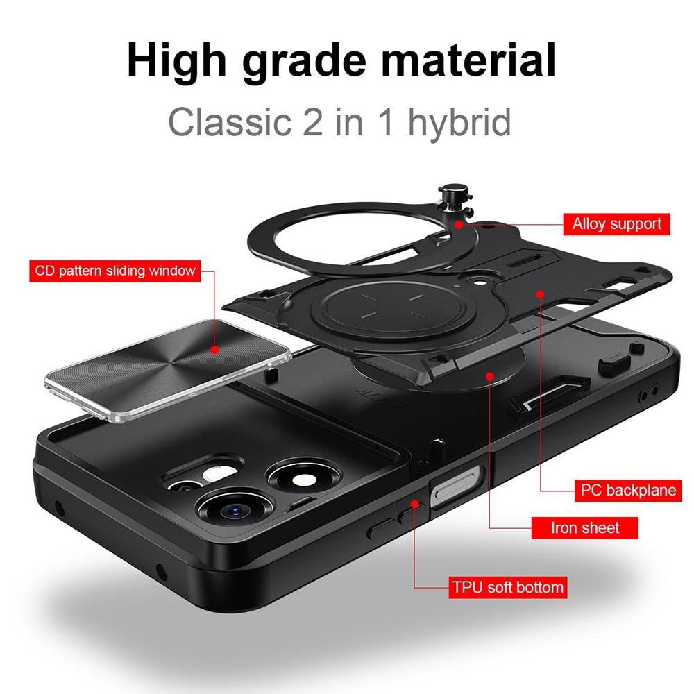 Husa pentru Honor 600 Smart cu protectie pentru camera si suport magnetic integrat Ring Shockproof, rosu