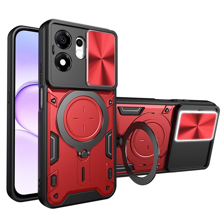 Husa pentru Honor 600 Smart cu protectie pentru camera si suport magnetic integrat Ring Shockproof, rosu