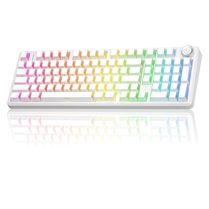 Механична клавиатура AULA F99 Pro Wireless White Side-Printed Silent Cotton Candy, Bluetooth, 2.4GHz, USB-C, RGB, 8000mAh, бяла