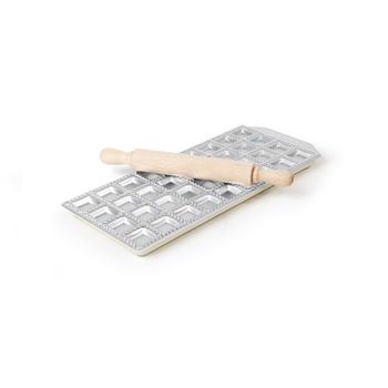 Forma ravioli chef, 12 forme ravioli rotund 39X(H)12 mm, Hendi, aluminiu cu baza otel, sucitor lemn inclus Forma ravioli chef, 12 forme ravioli rotund 39X(H)12 mm, Hendi, aluminiu cu baza otel, sucitor lemn inclus