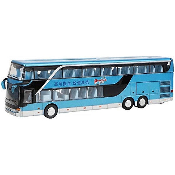 FU-K027620260817-1130 emeletes játékbusz, ötvözetből, LED fényekkel és zenével, elemekkel együtt, kék/fekete, 24 x 7 x 4.5 cm, 3+ év