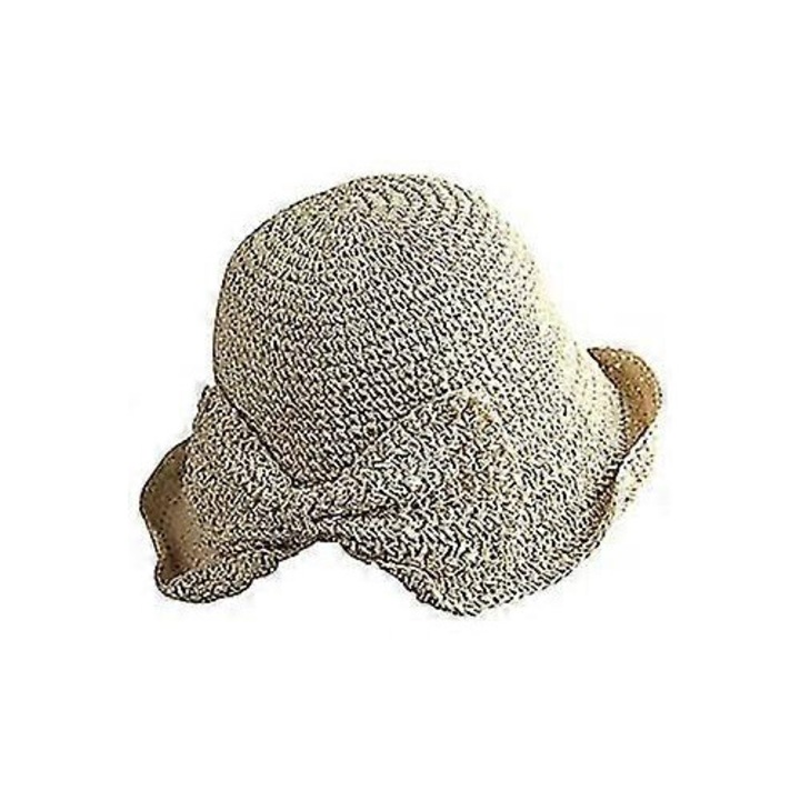 Nyári szalmakalap, állítható és összecsukható, 4 hüvelykes széles karimával és masnival, bézs, egy méret (≈57 cm)