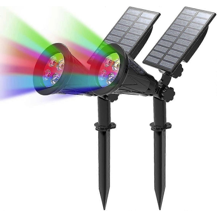 FU-K027620260817-3243 napelemes spotlámpa, LED RGB 250 lm, 5V/2W napelem, 18650 3.7V 2200mAh újratölthető akkumulátor, IP65, állítható, Többszínű
