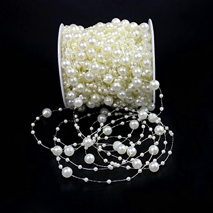 Gyöngyfüzér, ABS, vegyes méretek 3–8 mm, elefántcsont, 30 m (tekercs)