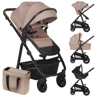 Carucior 3 in 1, Lionelo, Bianka, Transformabil, Cadru aluminiu, Cu landou si salteluta moale, Cu scoica auto, Cu multiple accesorii, Sustine 22 kg, 0 luni+, EN1466:2014+AC:2015, EN1888, Bej
