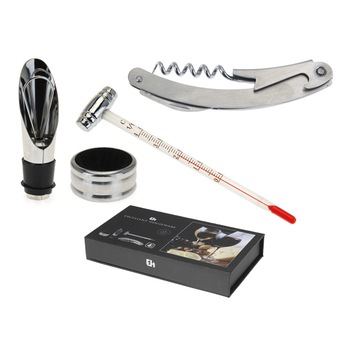 Set accesorii servire vin Excellent, 4 piese+ 2 dopuri vin inox Set accesorii servire vin Excellent, 4 piese+ 2 dopuri vin inox