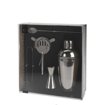 Set shaker si accesorii bar Excellent, 5 piese, inox, 23,5x10x29 cm Set shaker si accesorii bar Excellent, 5 piese, inox, 23,5x10x29 cm