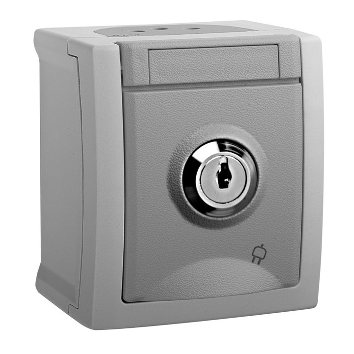 Шуко контакт с ключ Panasonic, IP54, Pacific, Сив