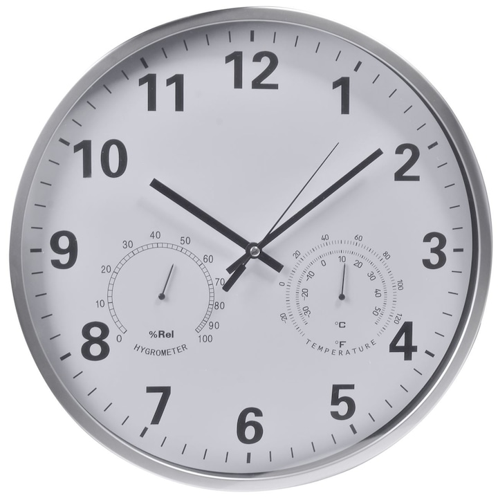 Стенен часовник, Zola®, Кръгъл - с индикатор за температура и влажност - 36 см