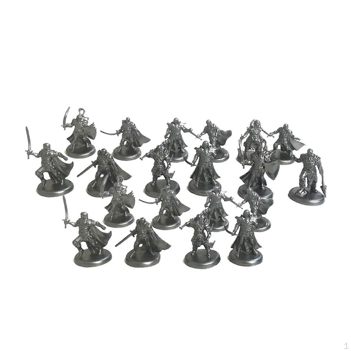Antik katona miniatűr figura, polipropilén (PP), metál szürke, 20 db-os készlet, 4,5 cm