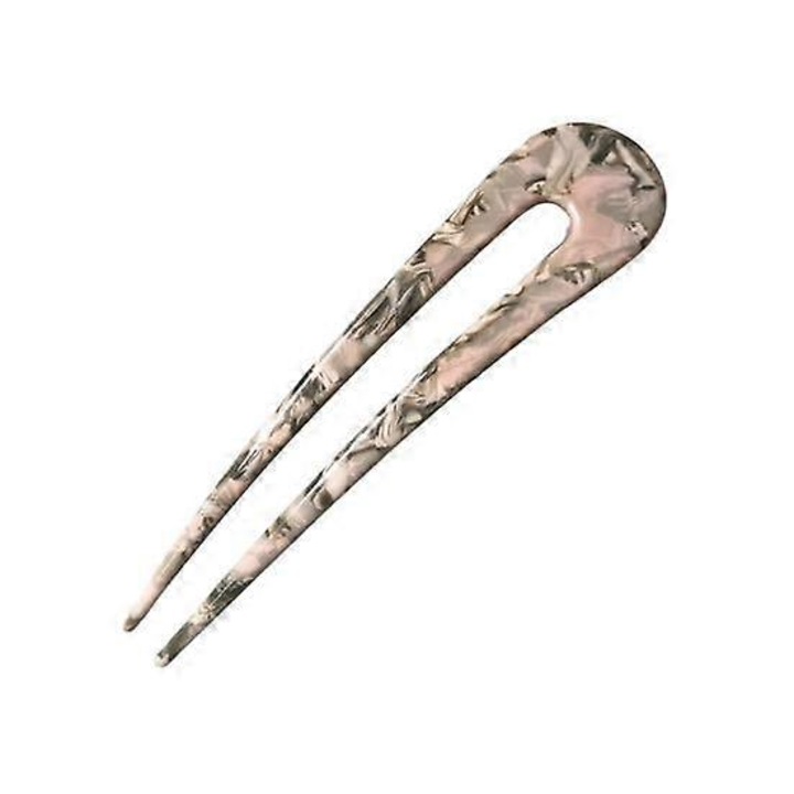Agrafa pentru par, acetat, forma U marmorat bej-roz, 11,7 cm