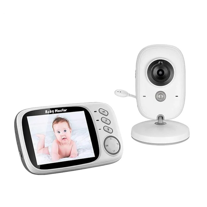 Babafigyelő vezeték nélküli VB603, videó és hang, 3,2 hüvelykes LCD kijelző, éjjellátó, kétirányú kommunikáció, hőmérséklet-érzékelő, altatódalok, fehér