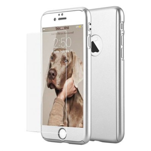 Husa FullBody MyStyle Silver pentru Apple iPhone 8 acoperire completa 360 grade cu folie de protectie gratis