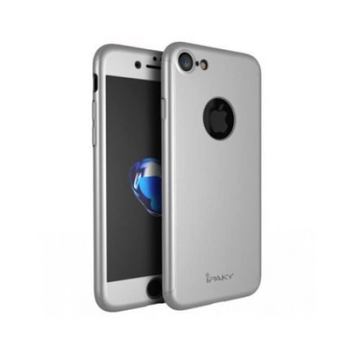 Защитен калъф за Apple iPhone 7, iPaky Pro Silver Original Case, пълно покритие 360 градуса с безплатно защитно фолио