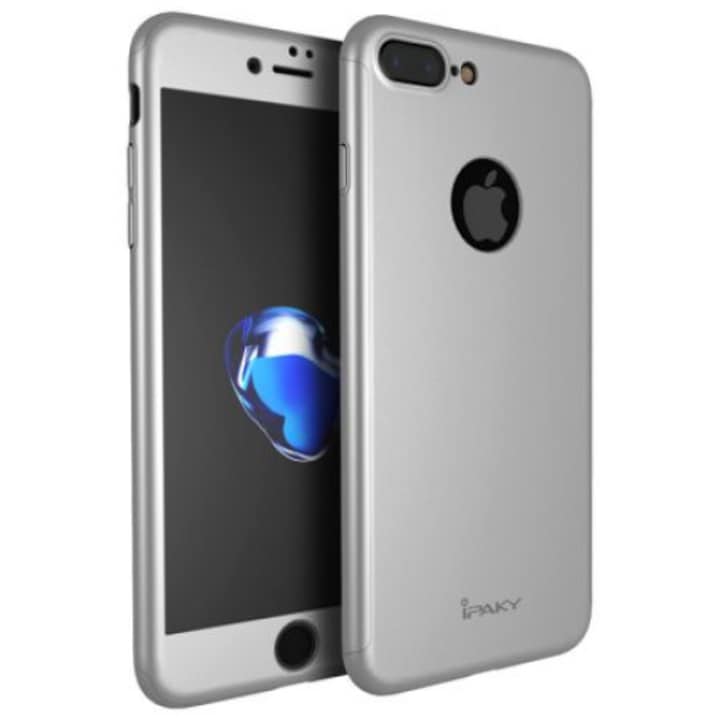 Защитен калъф за Apple iPhone 7 Plus, iPaky Pro Silver Original Case, пълно покритие на 360 градуса с безплатно защитно фолио