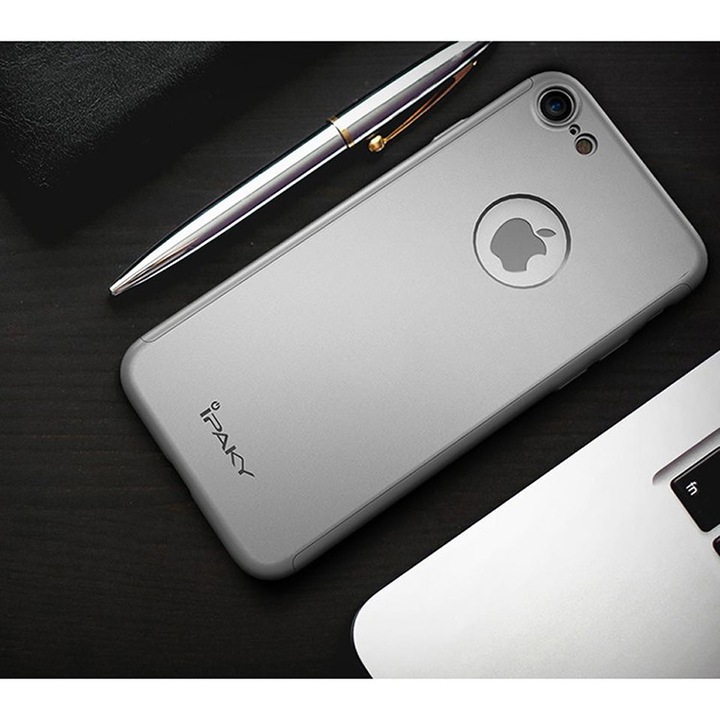 Защитен калъф за Apple iPhone 8, iPaky Pro Silver Original Case, пълно покритие 360 градуса с безплатно защитно фолио