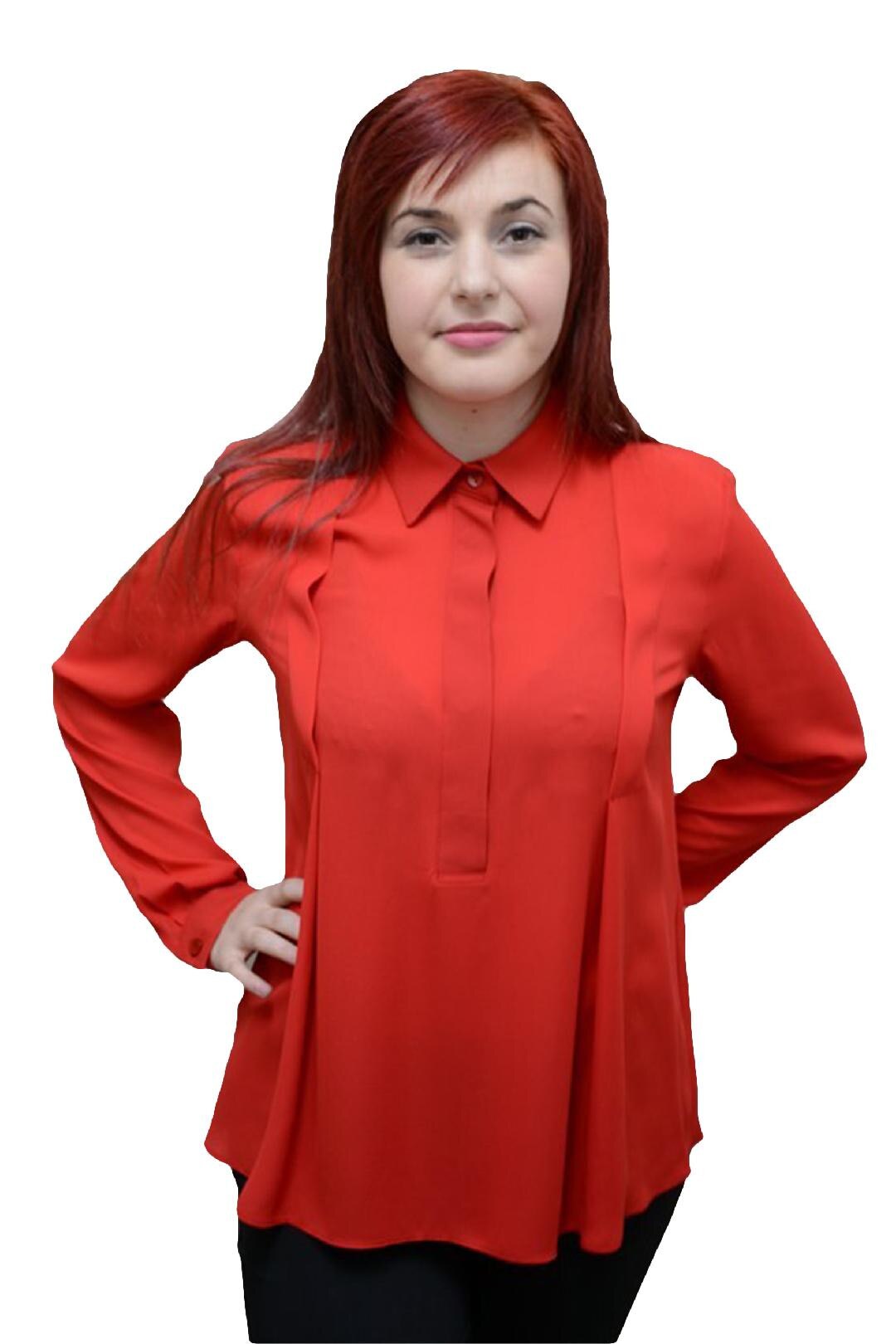 Camasa casual cu pliseuri mari in fata, D&J Exclusive, Rosu