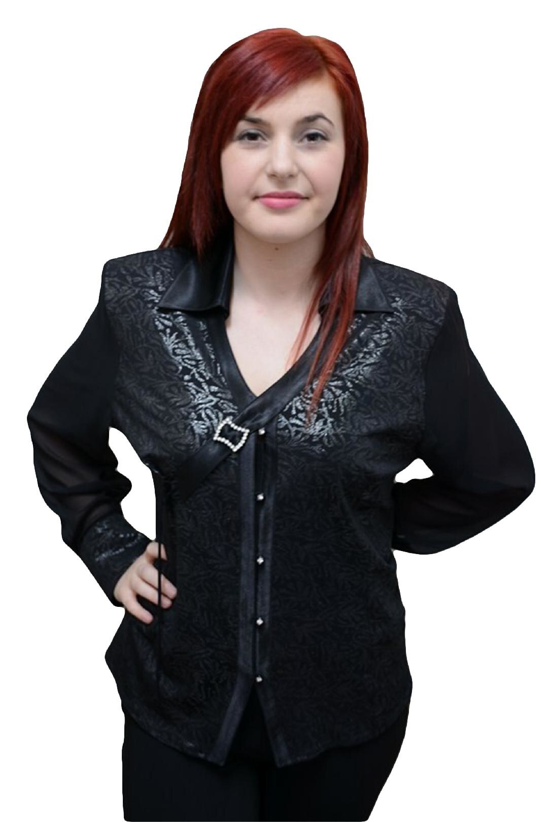 Camasa de ocazie cu maneca din voal, D&J Exclusive, Negru