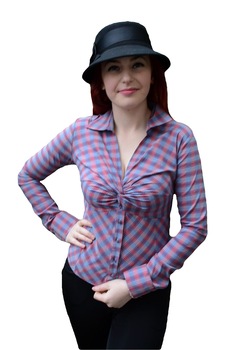 Camasa cu carouri si model fronsat, D&J Exclusive, Albastru/Roz Camasa cu carouri si model fronsat, D&J Exclusive, Albastru/Roz