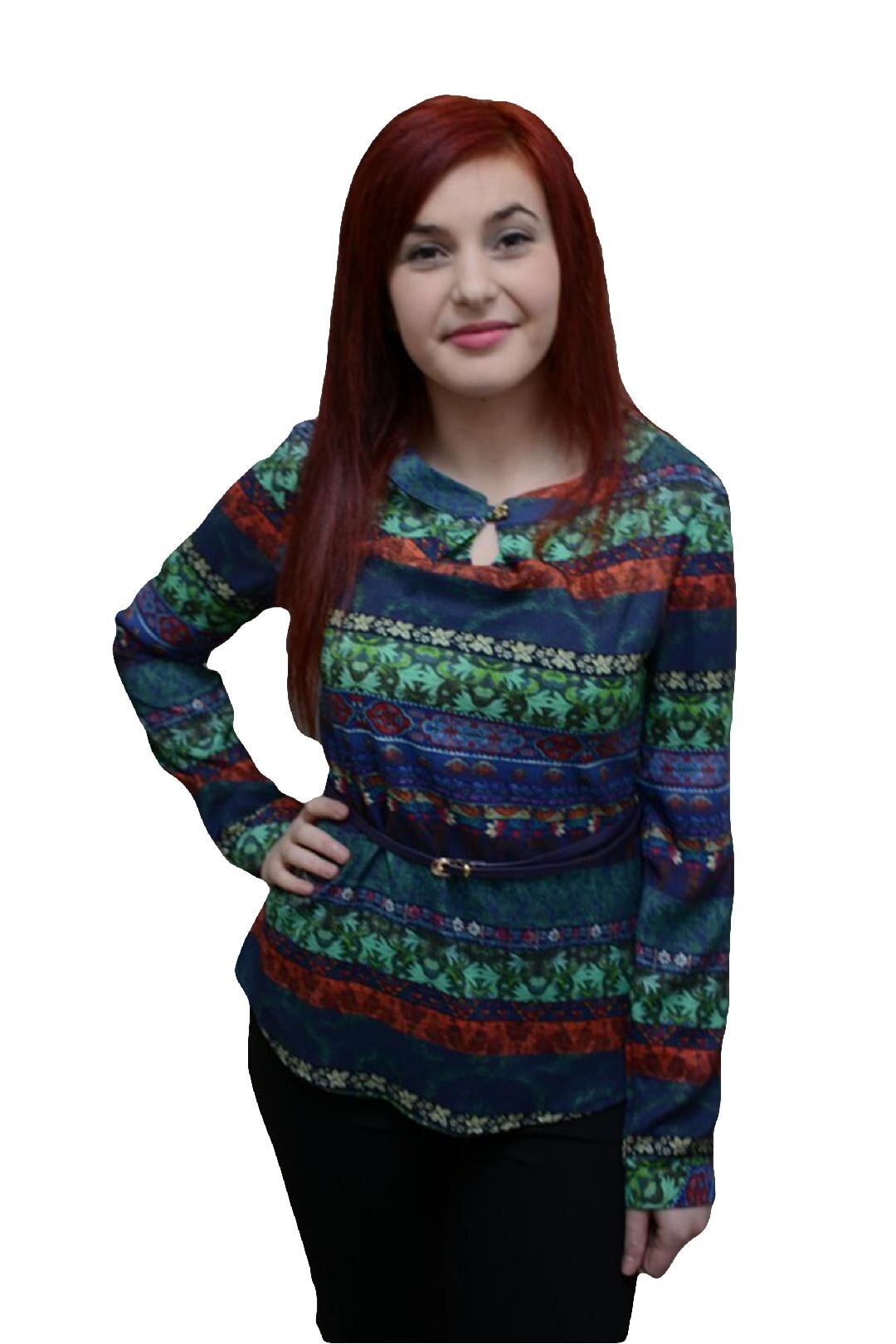 Camasa trendy cu guler mic rotund, D&J Exclusive, Multicolor