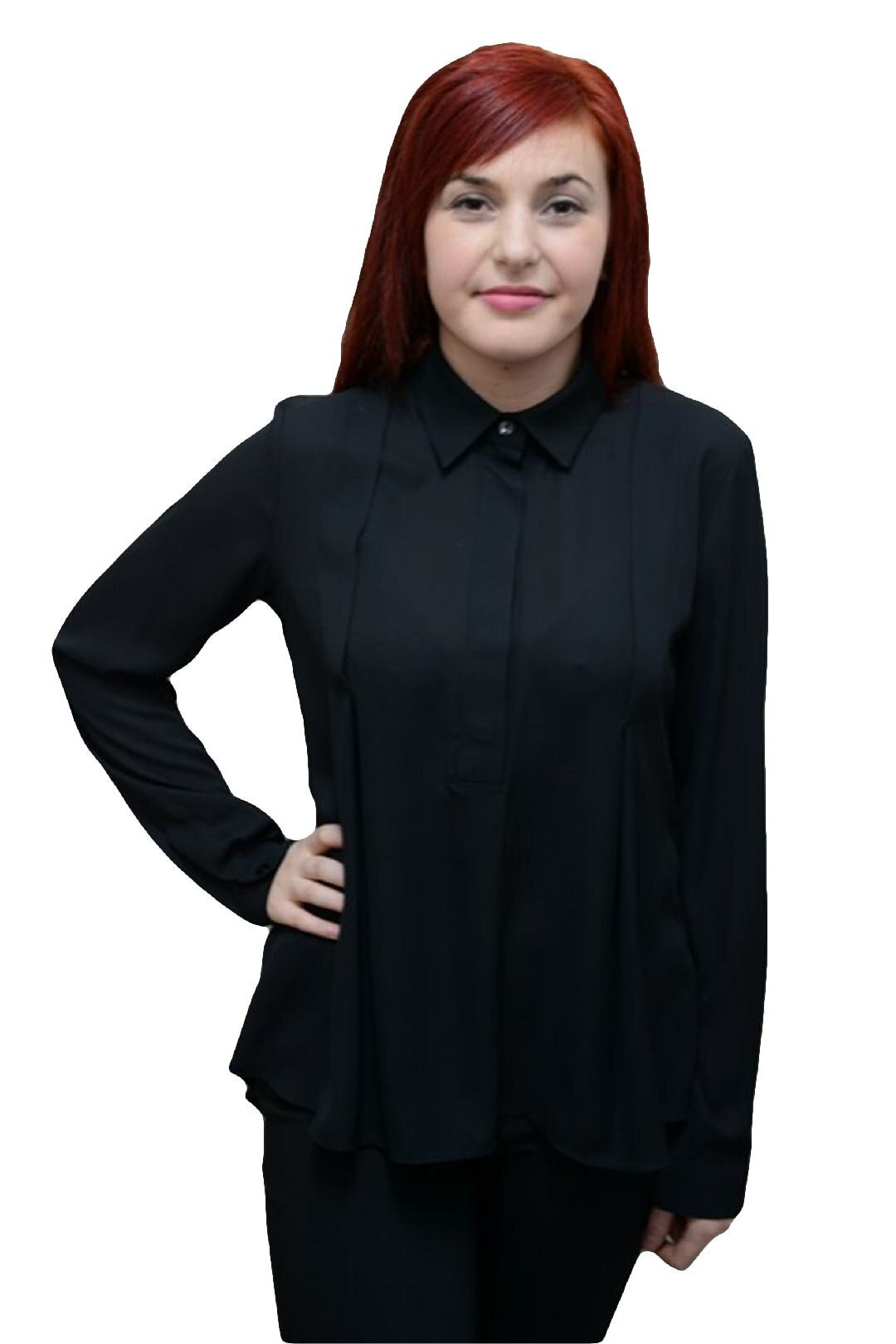 Camasa casual cu pliseuri mari in fata, D&J Exclusive, Negru