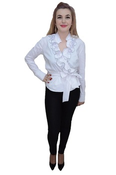 Camasa cu insertii de volanas in jurul pieptului, D&J Exclusive, Alb Camasa cu insertii de volanas in jurul pieptului, D&J Exclusive, Alb