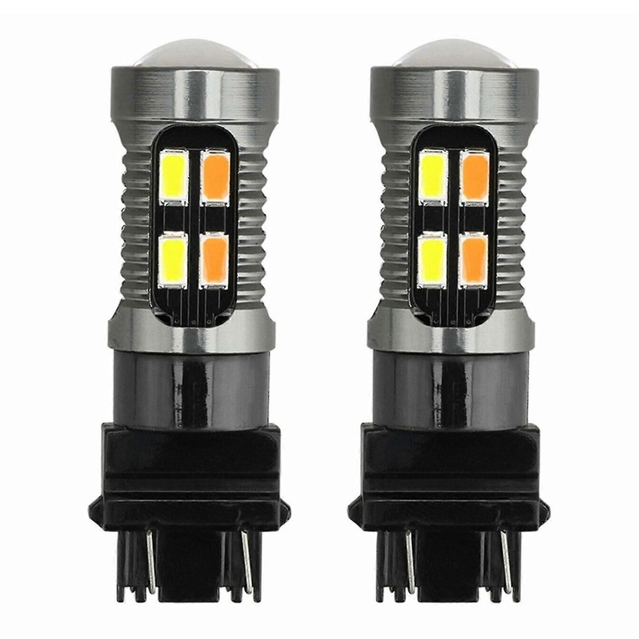 Bec LED dual color T25 3157 P27-7W 5630 20SMD, 5W 12V, 700 lm, fehér/borostyán, 2 db-os készlet, 62 mm x 18 mm