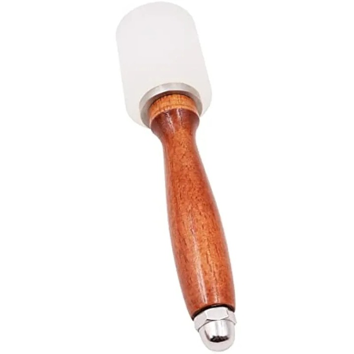 Ciocan pentru piele K0544-26817-1604-AMC-6, cap din nylon, maner din lemn masiv, alb/maro, 21 cm, diametru cap 2 cm, 0.77 lb