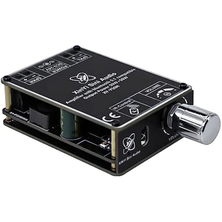 Amplificator audio stereo digital TPA3116 K0544-26817-1893-AMC, 50W x2, Bluetooth, telecomanda Y50H, buton encoder volum 360° si protectii, negru