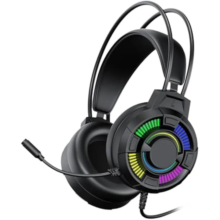 Casti gaming cu fir USB K0544-26817-3558-AMC, sunet surround 7.1, difuzoare 50 mm, microfon, iluminare RGB, negru