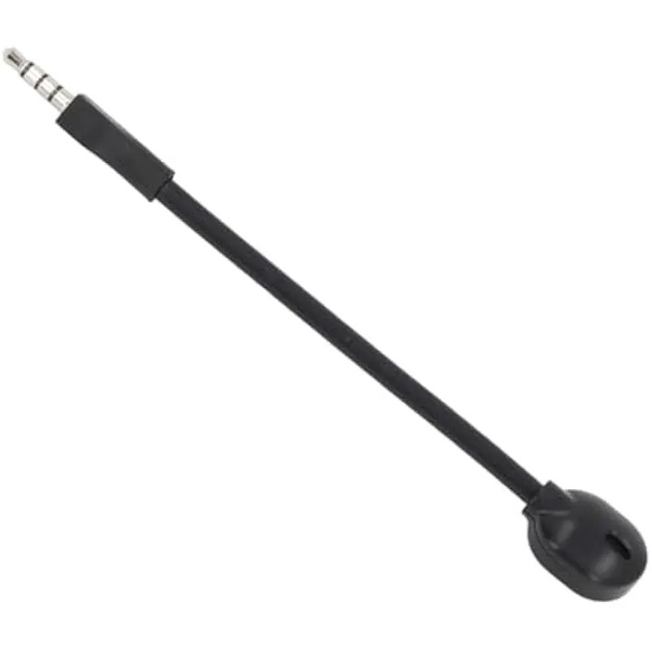 Microfon boom de inlocuire pentru casti K0544-26817-3663-AMC, conector 3,5 mm placat argintiu, brat flexibil detasabil, anulare zgomot, cu capuson din spuma, negru/argintiu