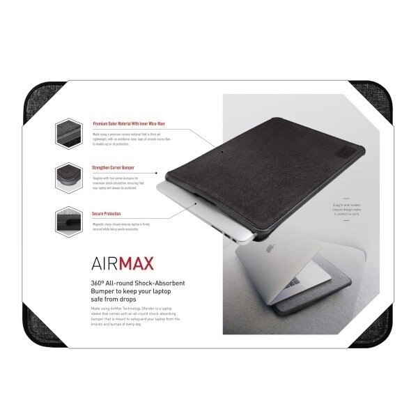 Husa pentru laptop UNIQ Dfender 0DHNPC50AVE, protectie 360° AirMax Bumper, inchidere magnetica, exterior panza, interior microfibra, antracit, pentru 16 inch