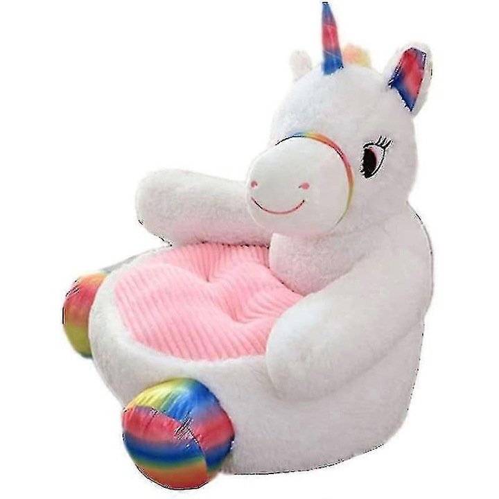 Fotoliu pentru copii unicorn din plus, poliester, umplut cu bumbac PP, Multicolor, 50 x 50 x 45 cm