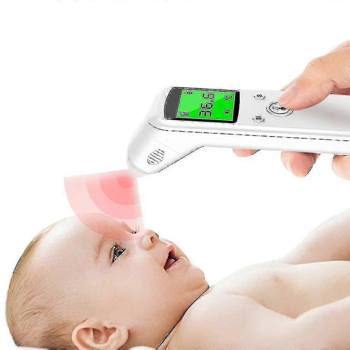 CJ-F-K0204-20260816-1-1410 digitális homlok/fül hőmérő, infravörös 2 az 1-ben, megvilágított LCD kijelző, folyadékok/ételek mérésére is alkalmas, fehér
