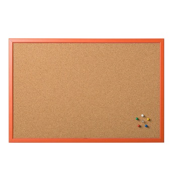 Panou de pluta, BI-OFFICE, 60x90 cm, fata dubla, rama portocalie Panou de pluta, BI-OFFICE, 60x90 cm, fata dubla, rama portocalie