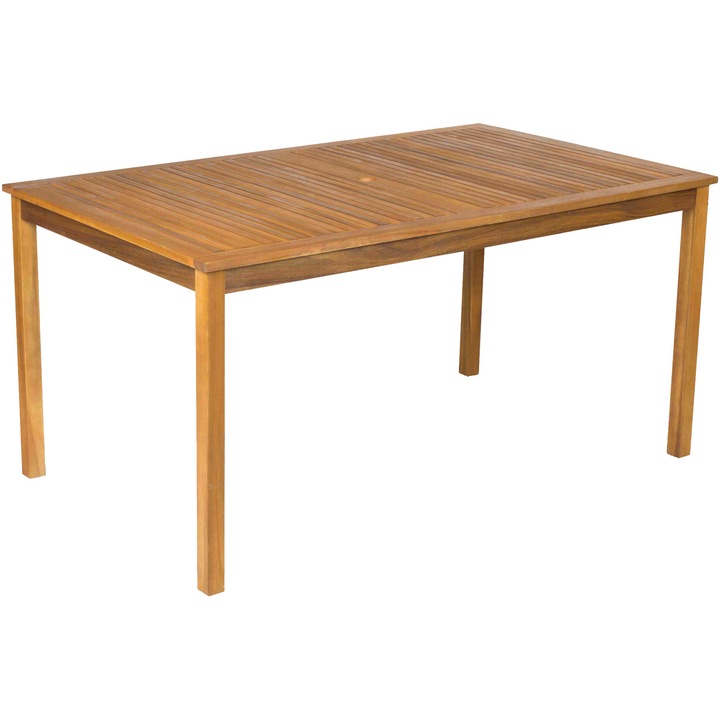 Masa de gradina Fieldmann, cu orificiu pentru umbrela, 150x90 cm, inaltime 75 cm, lemn tratat de salcam tropical