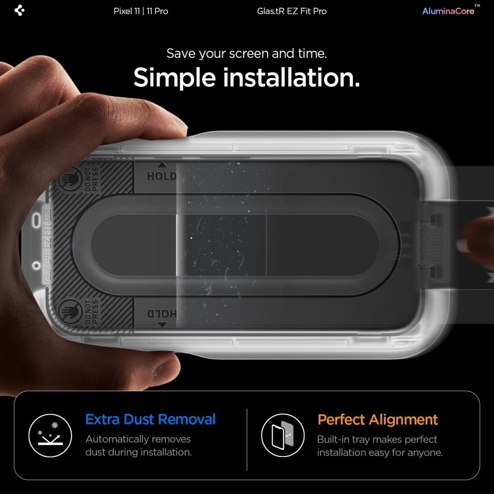 Set 2 folii sticla securizata Spigen Glas.tR EZ Fit Pro AluminaCore compatibila cu Google Pixel 11 / 11 Pro, Transparent