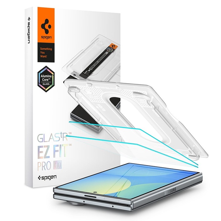 2 db-os csomag Üvegfólia Samsung Galaxy Z Fold 8 Spigen Glas.tR EZ-FIT Pro HD-hez, Egyszerű és gyors telepítőkészlet automatikus illesztőeszközzel, Professzionális védelem, Ultra ellenálló, Átlátszó