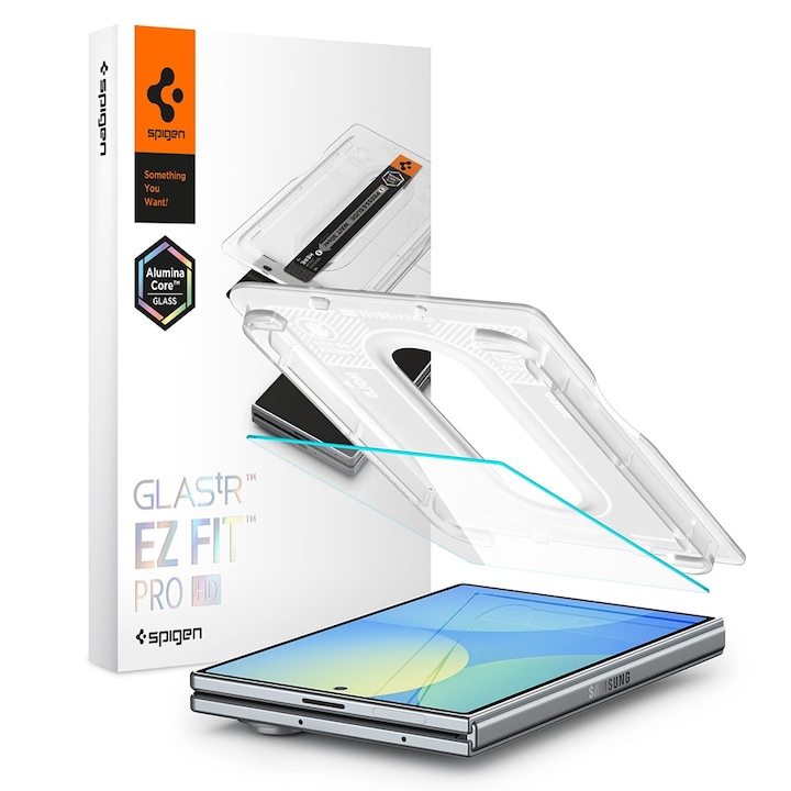 Fólia Samsung Galaxy Z Fold 8 Spigen Glas.tR EZ-FIT Pro HD, Egyszerű és gyors telepítőkészlet automatikus illesztőeszközzel, Professzionális védelem, Ultra ellenálló, Átlátszó