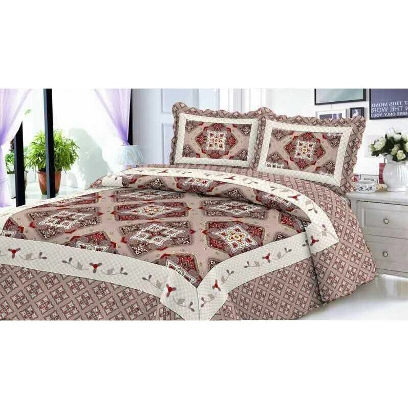 Set cuvertura de pat dublu cu 2 fete de perna 50X70 cm din finet imprimata