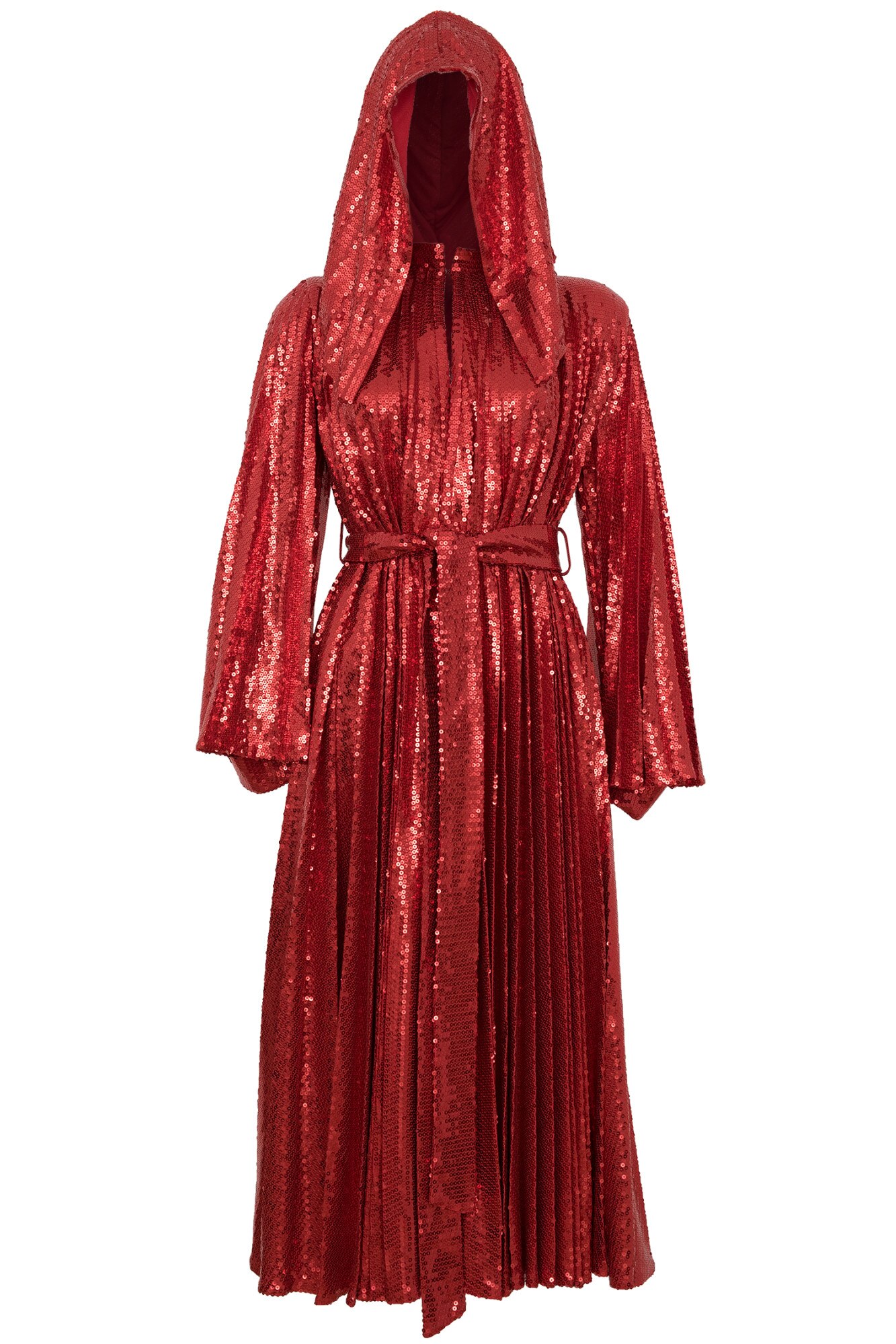 Pardesiu rosu ATU Body Couture cu gluga detasabila din paiete